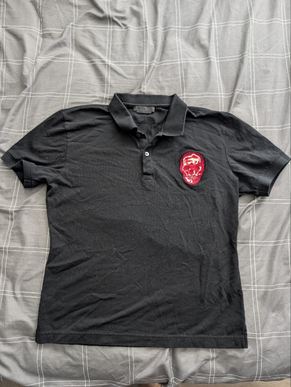 Alexander McQueen Black Polo with Red Skull Patch